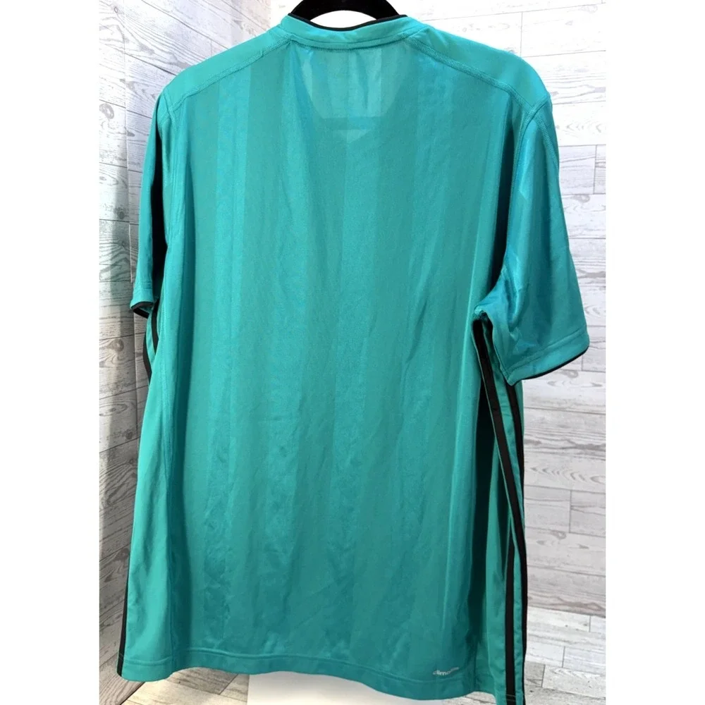 Adidas Men's V-Neck Short Sleeve Striped Top Climalite Green & Black LARGE